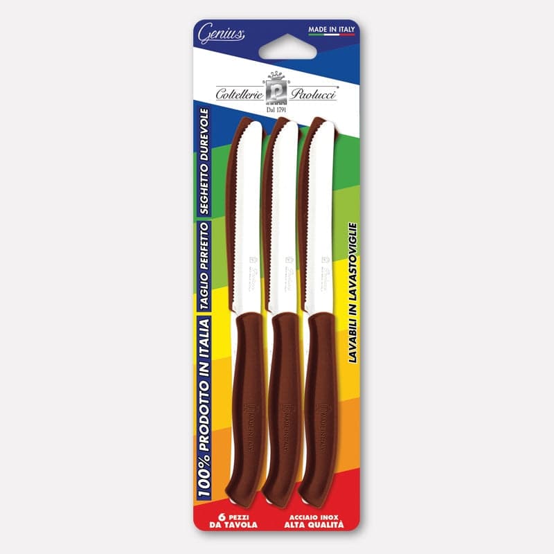 Conf 6 coltelli da tavola con manico marrone, lama inox seghettata 11 cm in Autocategorizzazione Più Di Più Ideas - Casalnuovo di Napoli, commercioVirtuoso.it