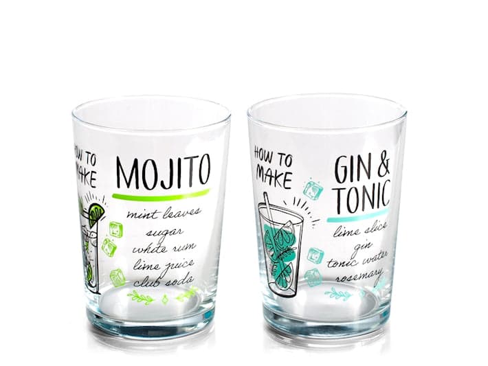 Set 6 bicchieri cocktail in vetro decoro gin tonic e mojito 50cl in Autocategorizzazione Più Di Più Ideas - Casalnuovo di Napoli, commercioVirtuoso.it