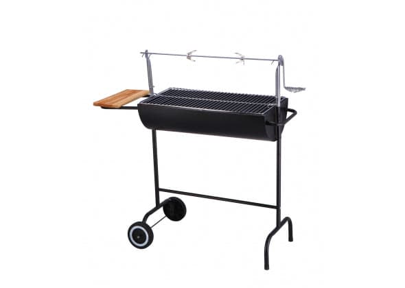 Barbecue in ferro e acciaio con due ruote e ripiano in legno in Barbecue a carbone Più Di Più Ideas - Casalnuovo di Napoli, commercioVirtuoso.it