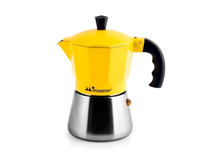 Caffettiera in alluminio con caldaia in acciaio inox inoxpran tazze tre giallo in Autocategorizzazione Più Di Più Ideas - Casalnuovo di Napoli, commercioVirtuoso.it