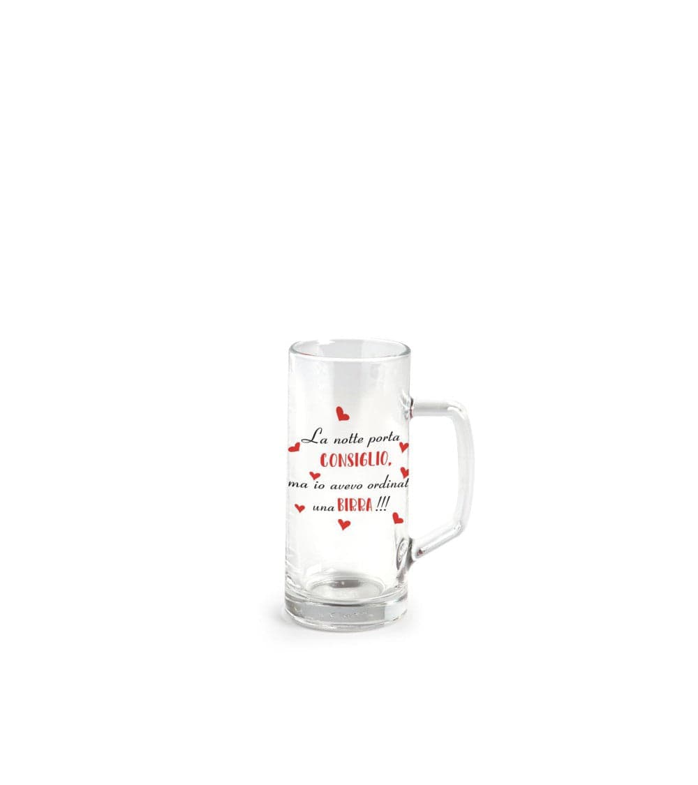 Bicchiere birra con manico 40 cl con scritta la notte porta consiglio ma io avevo ordinato una birra in Bicchieri da birra Più Di Più Ideas - Casalnuovo di Napoli, commercioVirtuoso.it