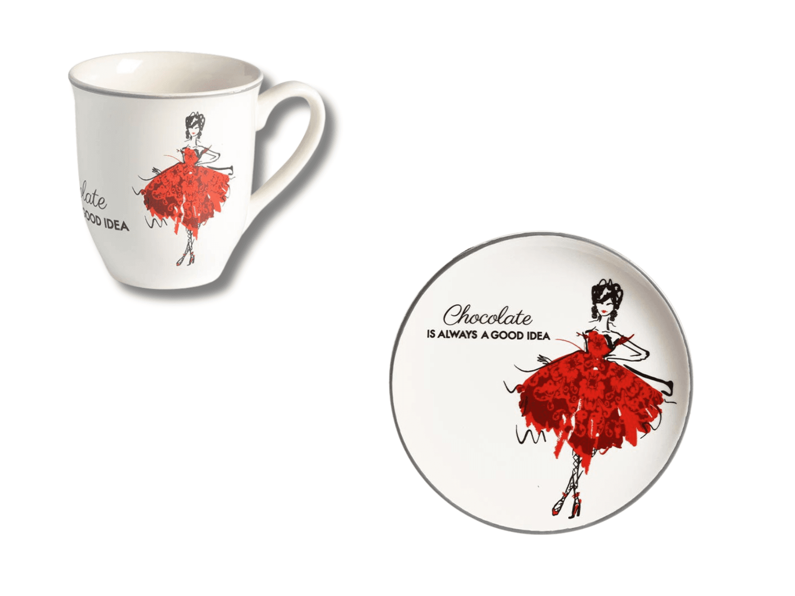 Set Mug e piatto dolce 22 cm ballerina vestito rosso chocolate is always a good idea in Autocategorizzazione Più Di Più Ideas - Casalnuovo di Napoli, commercioVirtuoso.it