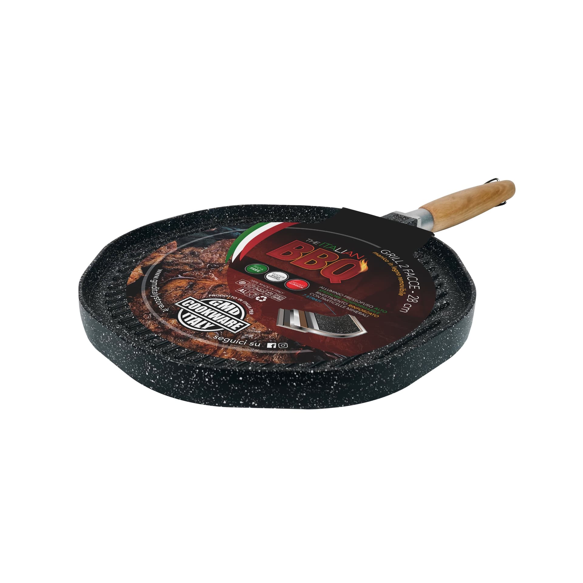 Grill Rotonda Antiaderente 28 cm a Due Facce con Manico Removibile in Legno in Autocategorizzazione Più Di Più Ideas - Casalnuovo di Napoli, commercioVirtuoso.it