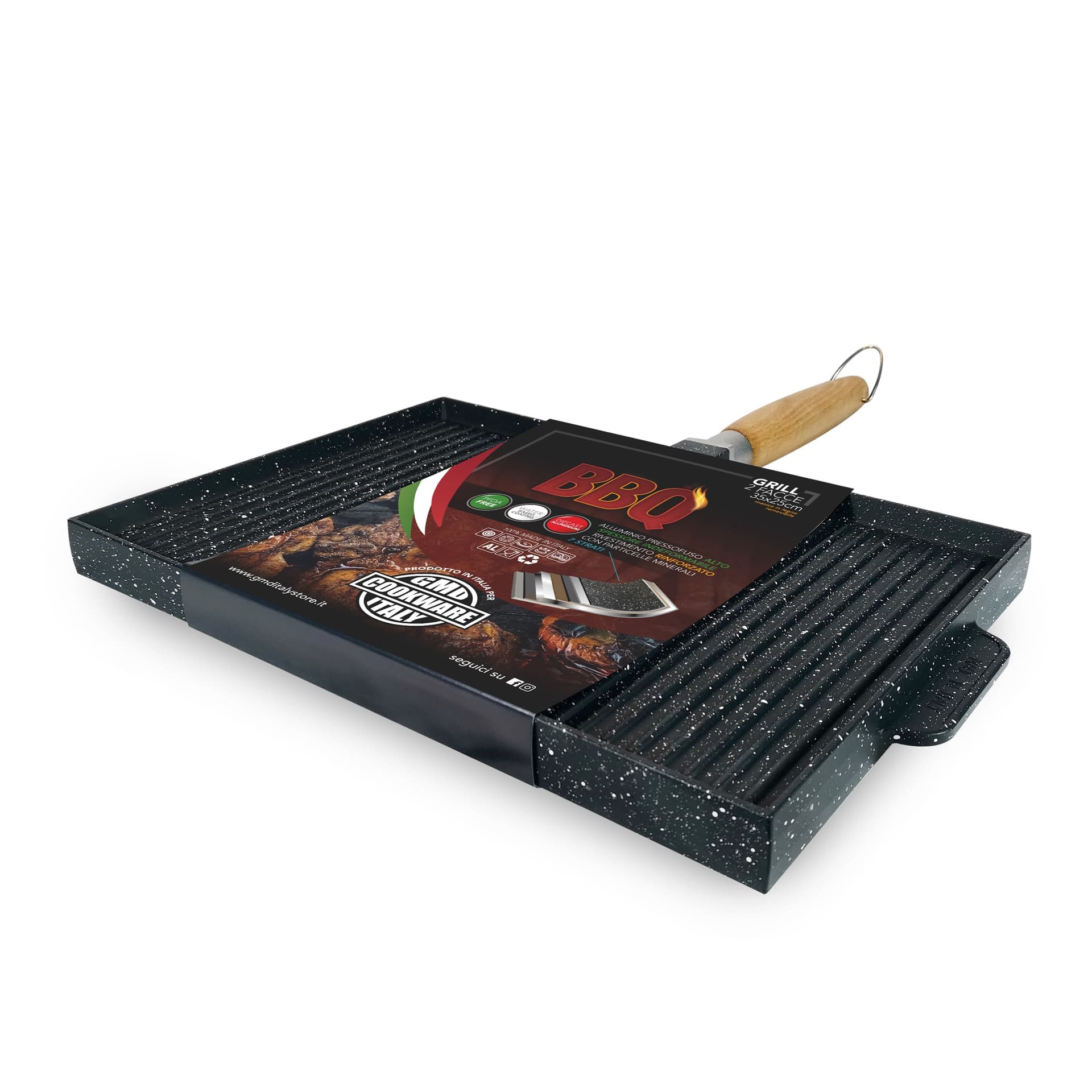 Grill Rettangolare 35x25 cm Antiaderente con Manico in Legno Pieghevole in Autocategorizzazione Più Di Più Ideas - Casalnuovo di Napoli, commercioVirtuoso.it