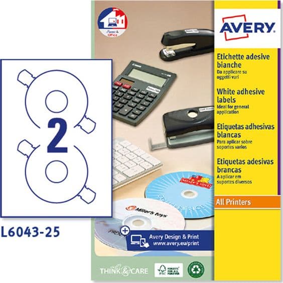 Etichetta Adesiva L6043 Bianca Cd/Dvd 25Fg A4 D117 Forod41Mm (2Et/Fg Laser in Carta per stampanti a getto d'inchiostro Il Centro - Jesi, commercioVirtuoso.it
