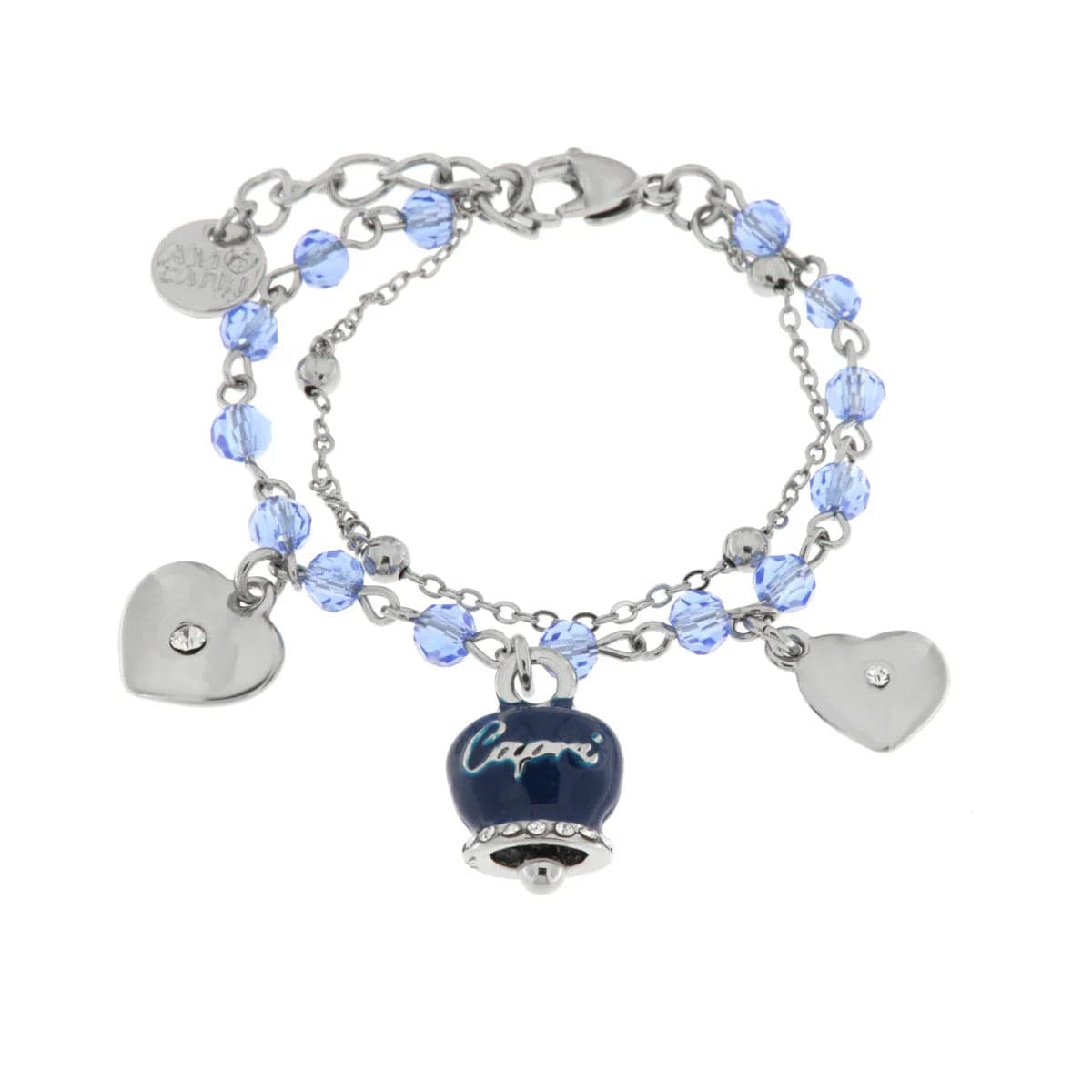 BySimon - Bracciale in Metallo con campana smaltata blu e cuoricini pendenti in Bracciali Alba Gioielli - Casoria, commercioVirtuoso.it