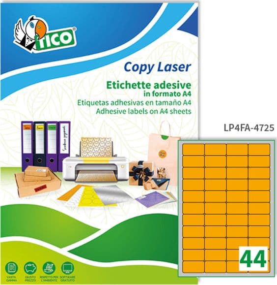 Etichetta Adesiva Lp4F Arancio Fluo 70Fg A4 47,5X25,5Mm (44Et/Fg Tico in Il Centro - Jesi, commercioVirtuoso.it