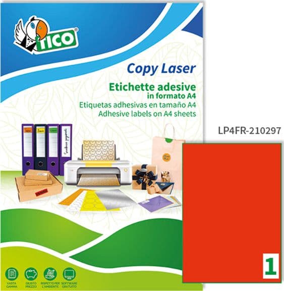 Etichetta Adesiva Lp4F Rosso Fluo 70Fg A4 210X297Mm (1Et/Fg Tico in Etichette multifunzione Il Centro - Jesi, commercioVirtuoso.it