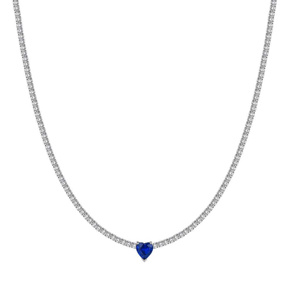Luca Barra - COLLANA TENNIS DONNA IN ACCIAIO CON CRISTALLI BIANCHI E CUORE CRISTALLO BLU in Collane Alba Gioielli - Casoria, commercioVirtuoso.it