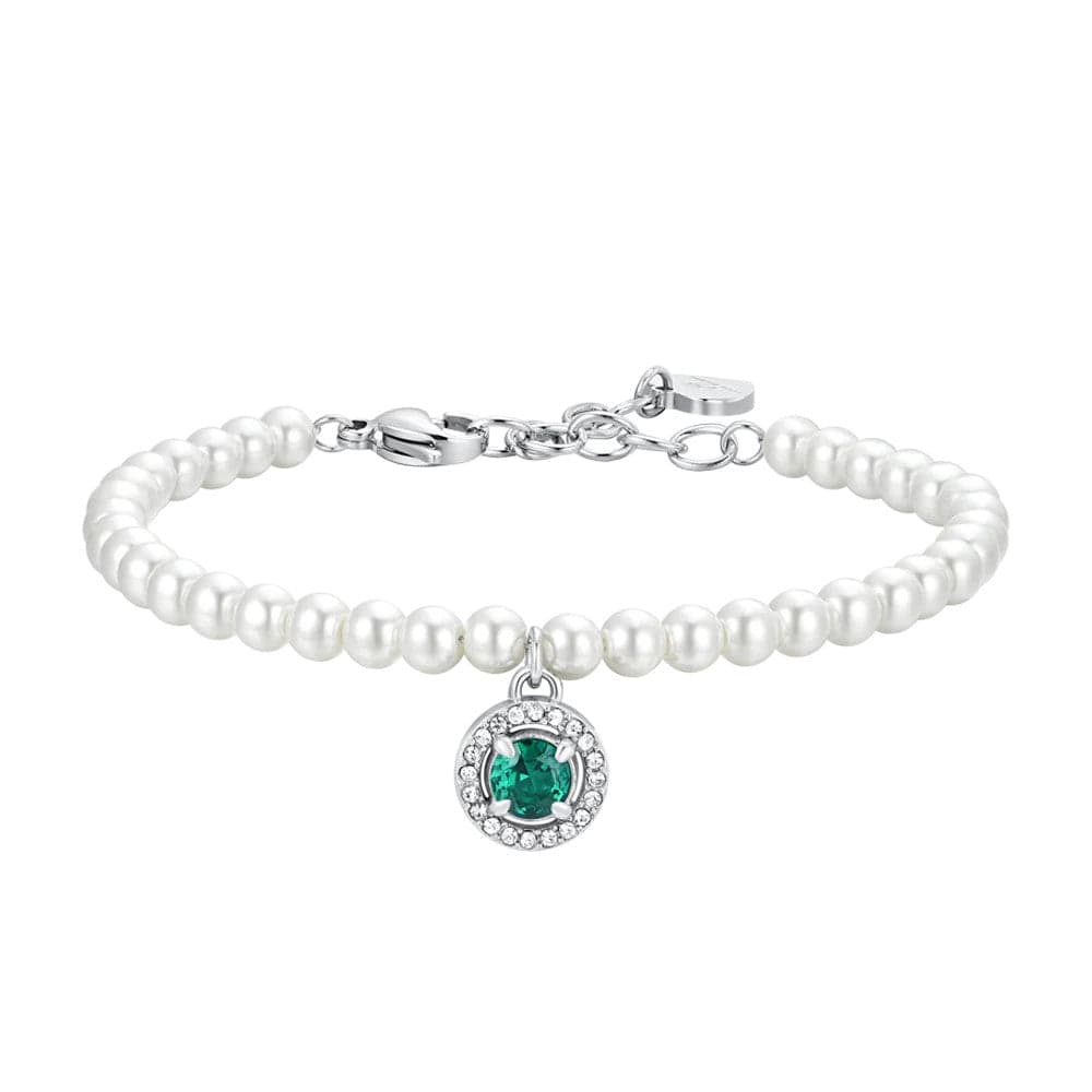 Luca Barra - BRACCIALE DONNA IN ACCIAIO PERLE E ZIRCONE VERDE in Bracciali Alba Gioielli - Casoria, commercioVirtuoso.it