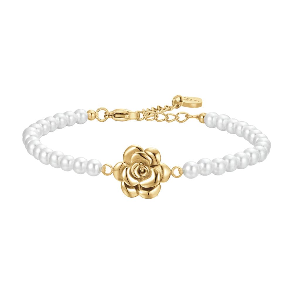Luca Barra - BRACCIALE DONNA IN ACCIAIO IP GOLD PERLE E ROSA in Bracciali Alba Gioielli - Casoria, commercioVirtuoso.it