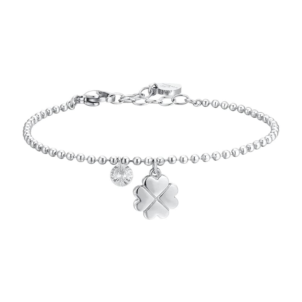 Luca Barra - BRACCIALE DONNA IN ACCIAIO QUADRIFOGLIO E ZIRCONE in Bracciali Alba Gioielli - Casoria, commercioVirtuoso.it