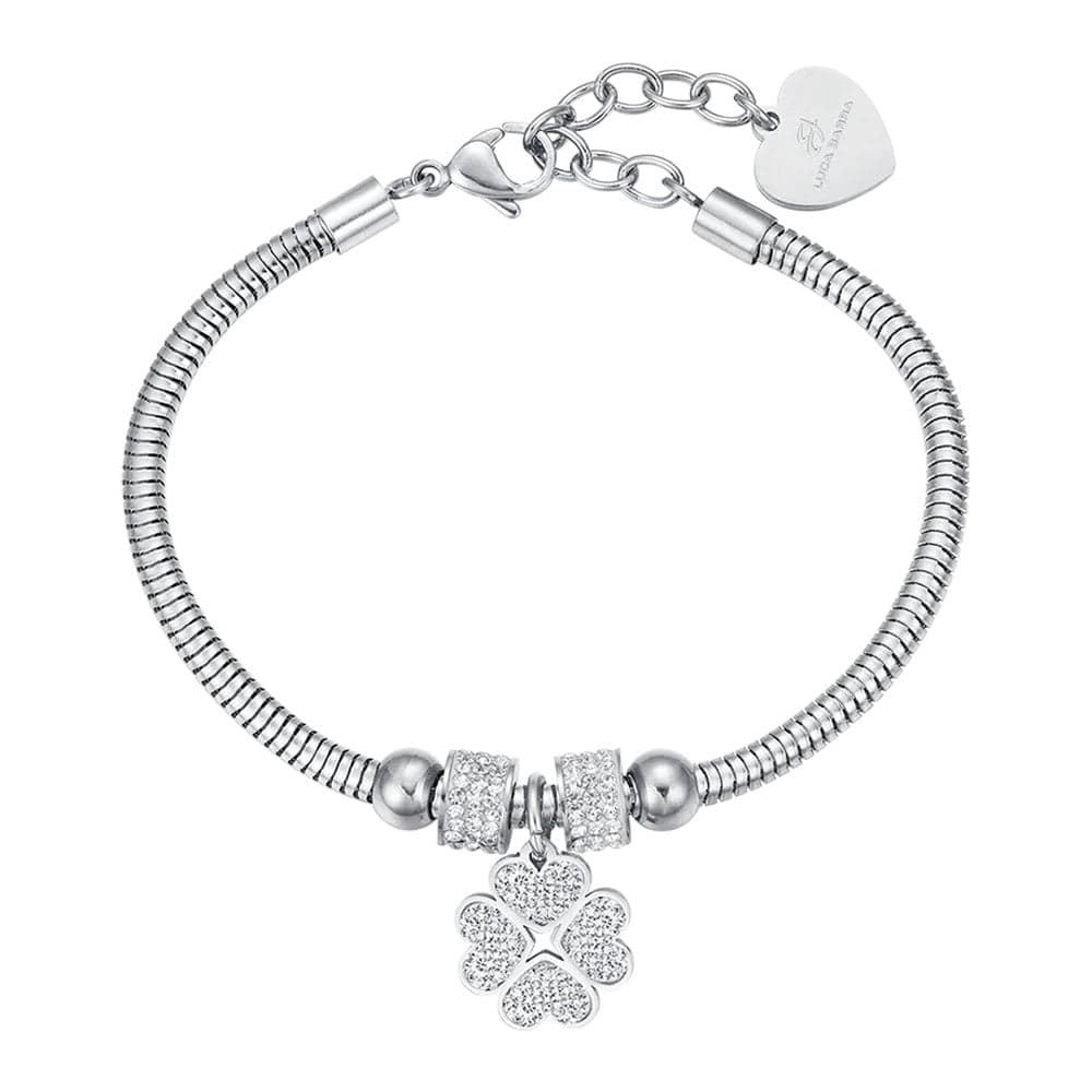 Luca Barra - BRACCIALE DONNA IN ACCIAIO CON QUADRIFOGLIO E CRISTALLI BIANCHI in Bracciali Alba Gioielli - Casoria, commercioVirtuoso.it