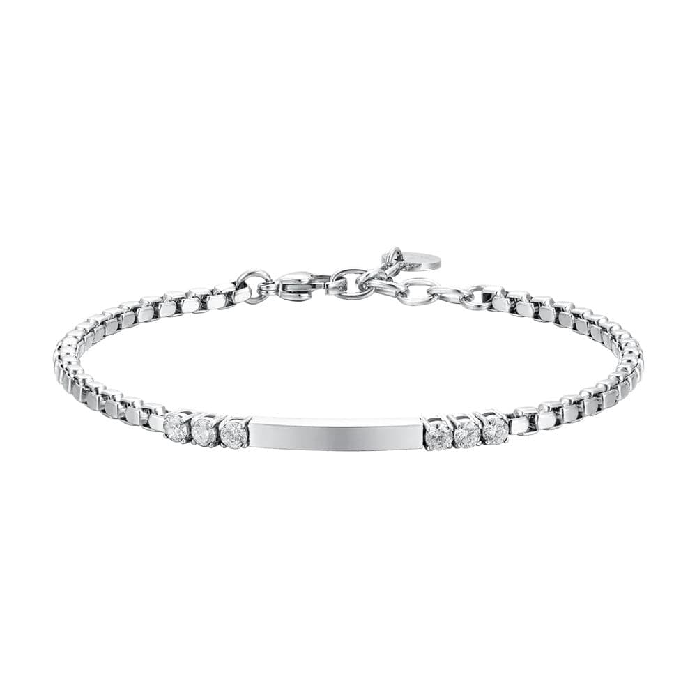 Luca Barra - BRACCIALE UOMO IN ACCIAIO PIASTRA E ZIRCONI BIANCHI in Bracciali Alba Gioielli - Casoria, commercioVirtuoso.it