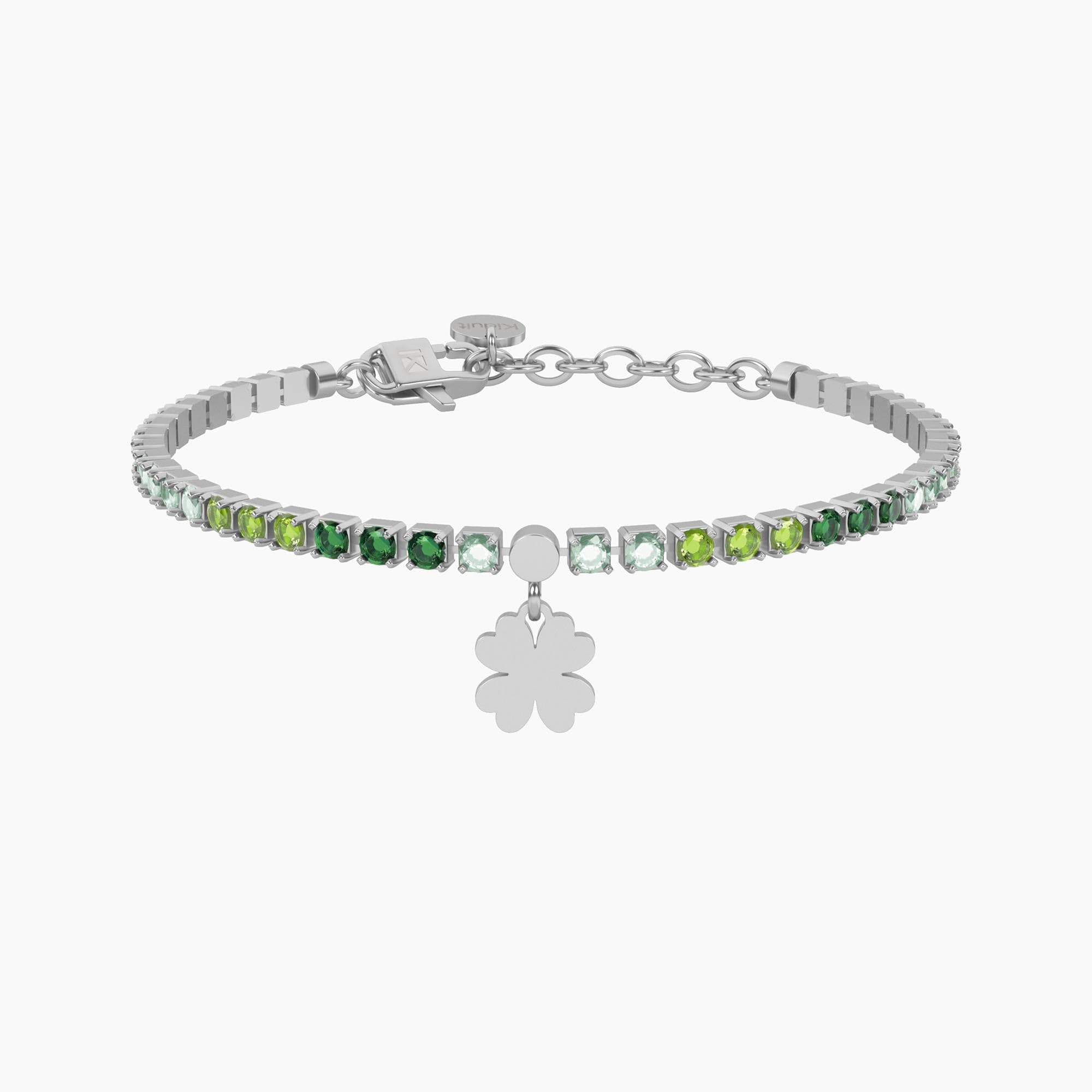 Kidult - Bracciale tennis verde con quadrifoglio QUADRIFOGLIO | BUONA FORTUNA in Bracciali Alba Gioielli - Casoria, commercioVirtuoso.it