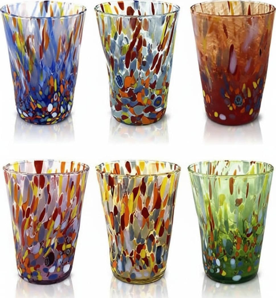 6 Bicchieri da BIBITA In Vetro di Murano Venezia Colorato Bicchiere con Murrine Design Stile CLASSIC Moderno Prodotto a Mano in Italia Casa e cucina/Stoviglie/Bicchieri e cristalli/Bicchieri da Long Drink Mazzega Art & Design - Murano, Commerciovirtuoso.it