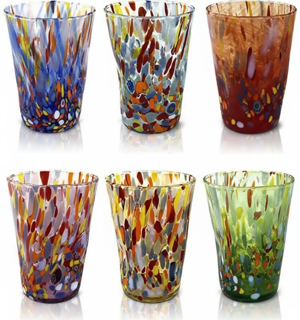6 Bicchieri In Vetro “i Colori Di Murano”. Prodotto A Mano In Italia Bibita-clas-mix Mazzega Art & Design