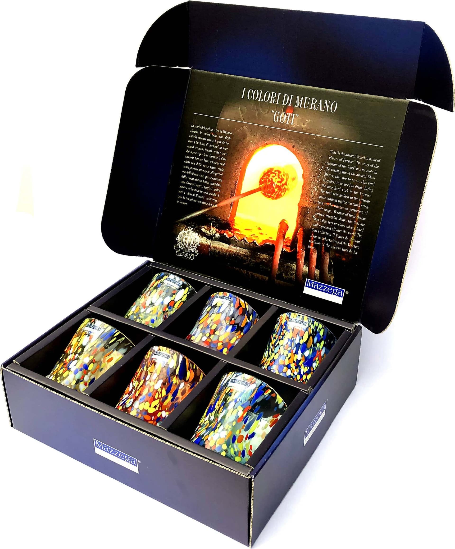 6 Bicchieri Tumbler In Vetro i Colori Di Murano Bicchiere Da Acqua Prodotto A Mano In Italia Tumble-clas-mix Con Scatola Regalo Casa e cucina/Stoviglie/Bicchieri e cristalli/Tumbler Mazzega Art & Design - Murano, Commerciovirtuoso.it