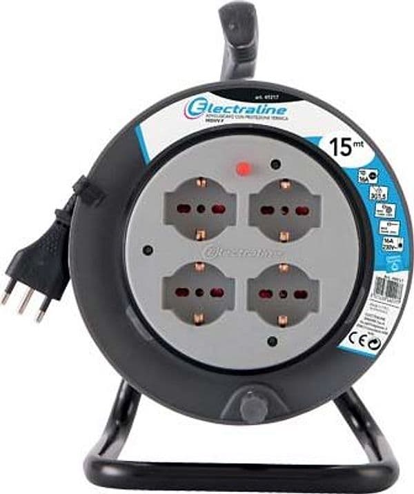 Avvolgicavo Bricolage Electraline 2P+T 16A Bipasso Schuko X4 N°Xmmq 3X15 Mt 15 in Bobine per cavo BricoGo - Marano di Napoli, commercioVirtuoso.it
