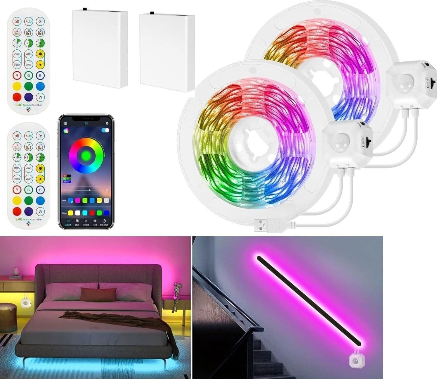 HOUHUI Striscia LED con sensore di movimento, 3 m, funzionamento a batteria, RGB in Nastri LED CL Store - Battipaglia, commercioVirtuoso.it