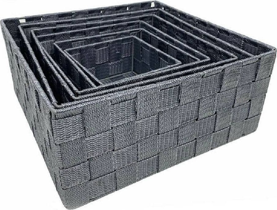 6pz-Scatola-In-Tessuto-Contenitori-Organizer-Bagno-Armadio-Cassetti-Grigio-79151