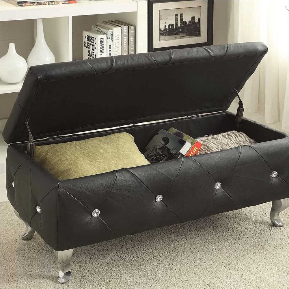 Cassapanca Pouf Contenitore Panca Moderna 96x46 H 43cm con Cristalli Nero in Panche contenitore Danyx - Casoria, commercioVirtuoso.it