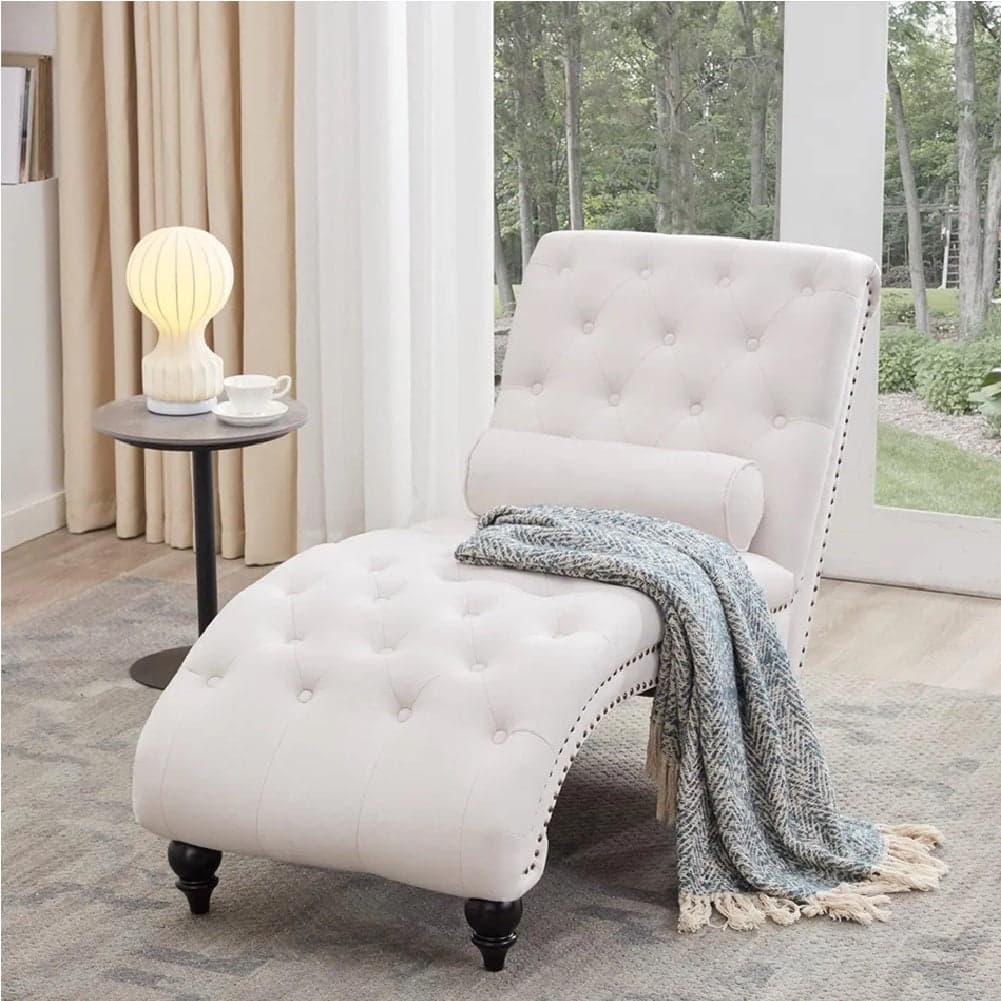 Poltrona Sdraio Chaise Lounge Tessuto Beige Capitonnè 148cm Soggiorno Salotto in Poltrone Danyx - Casoria, commercioVirtuoso.it