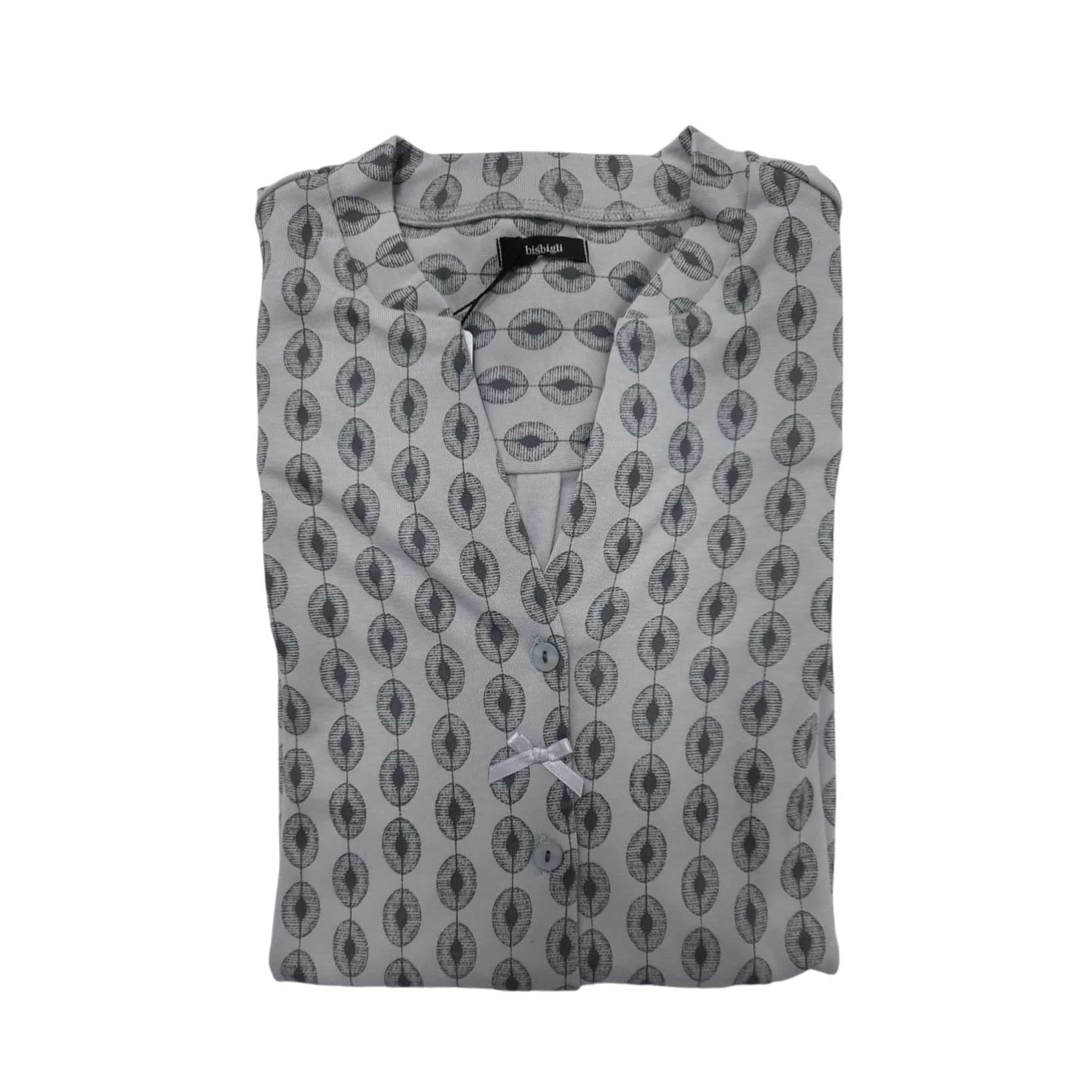 Camicia da notte donna Bisbigli Sweet Almond Serie 13, modello liquette, maniche lunghe, tessuto caldo in 100% cotone, Made in Italy