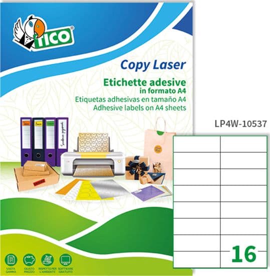 Etichetta adesiva LP4W bianca 100fg A4 105x37mm (16et/fg Laser Tico
