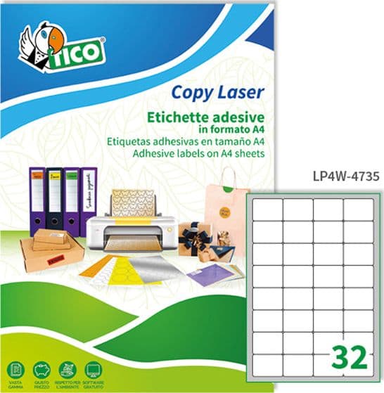 Etichetta Adesiva Lp4W Bianca 100Fg A4 47,5X35Mm (32Et/Fg Laser Tico in Etichette multifunzione Il Centro - Jesi, commercioVirtuoso.it