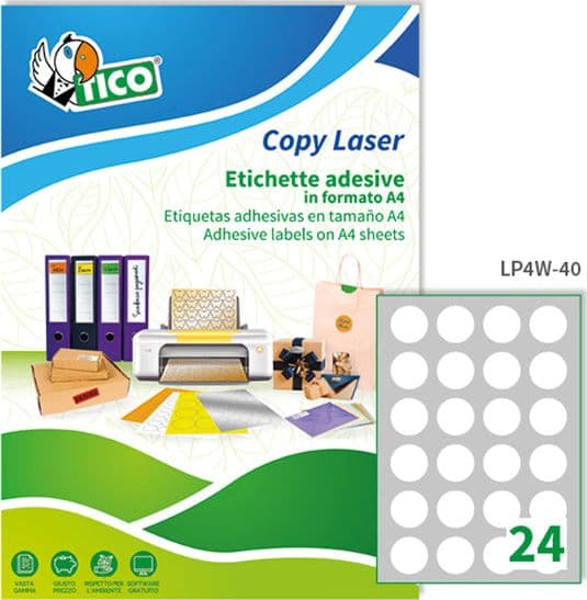Etichetta Adesiva Lp4W Bianca 100Fg A4 Tonda D40Mm (24Et/Fg Laser Tico in Etichette multifunzione Il Centro - Jesi, commercioVirtuoso.it