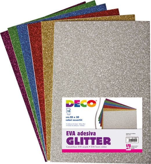 Busta 10 Fogli 20X30Cm Gomma Crepp Glitter Adesiva Colori Assortiti Deco in Carta forno Il Centro - Jesi, commercioVirtuoso.it