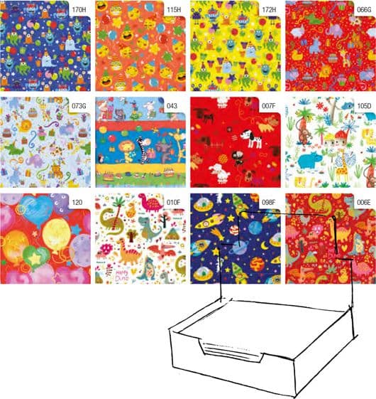 Scatola 100fg carta regalo Raso Bambini 70X100cm Rex Sadoch