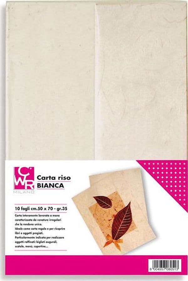 Confezione da 10 fogli carta riso GR 25 50x70cm bianco CWR