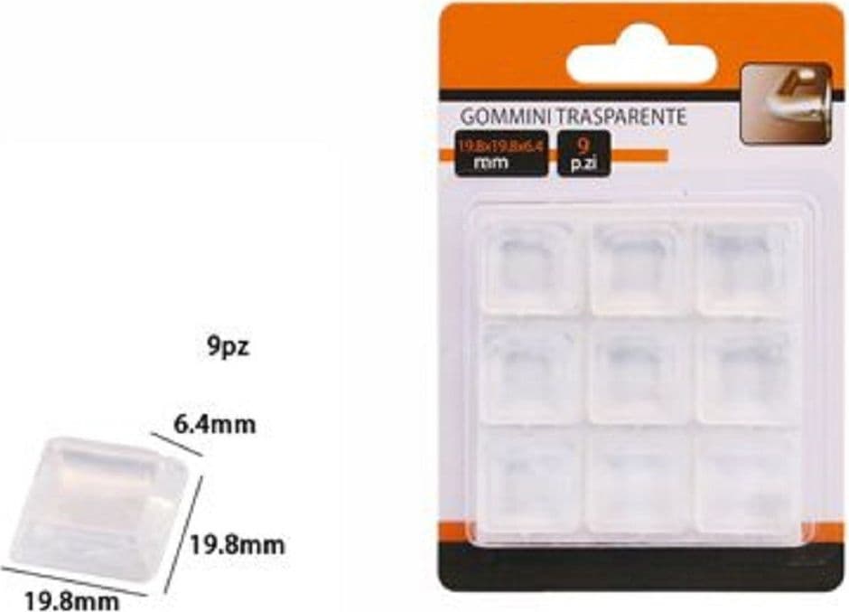 9 Gommini Adesivi Protezione Pavimenti Trasparenti Quadrati 19.8x19.8x6.4mm 66097 Casa, arredamento e bricolage > Bricolage e fai da te > Minuteria Trade Shop italia - Napoli, Commerciovirtuoso.it