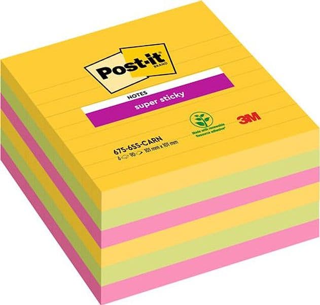 Cf. 6Pz Blocco 90Fg. Post-ItSuper Sticky 101X101Mm Righe Carnival 675-6Ss-Carn in Blocchetti memo adesivi Il Centro - Jesi, commercioVirtuoso.it