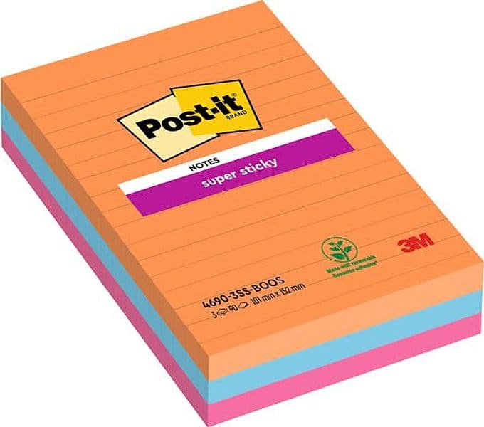 Cf. 3Pz Blocco 90Fg. Post-It Super Sticky Righe 101X152Mm 4690-3Ss-Boos Boost in Blocchetti memo adesivi Il Centro - Jesi, commercioVirtuoso.it
