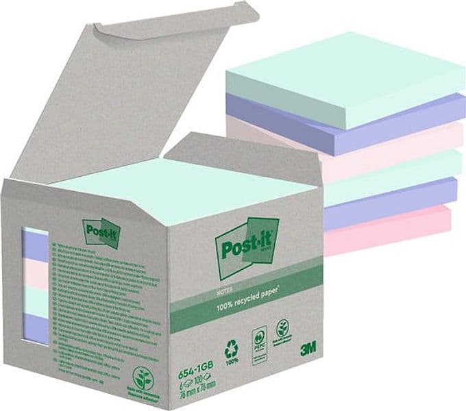 Cf. 6pz blocco 100fg. Post-it® Notes Green 76x76mm 654-1GB NATURAL