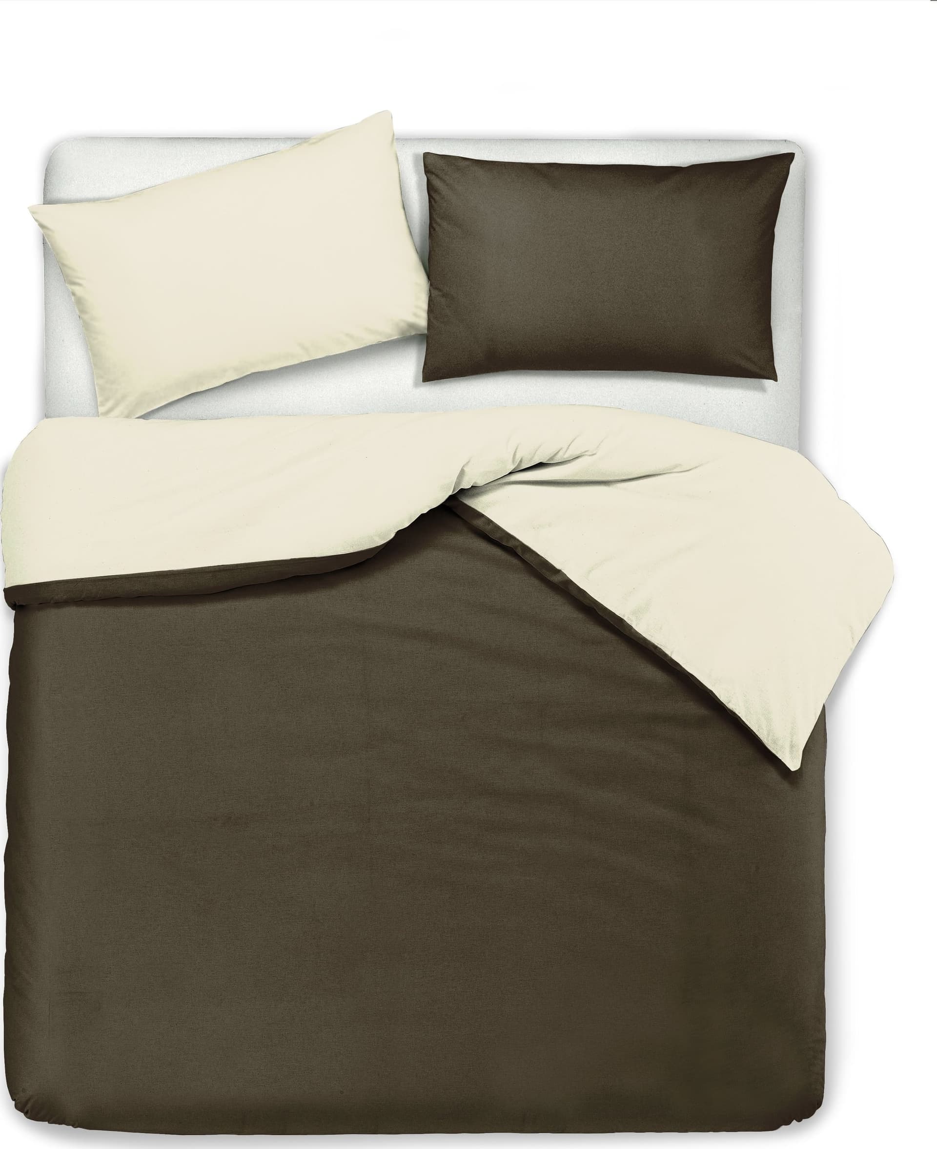 Set copripiumino federe letto bicolor double face parure copripiumino in cotone made in Italy NATURALE/CACAO