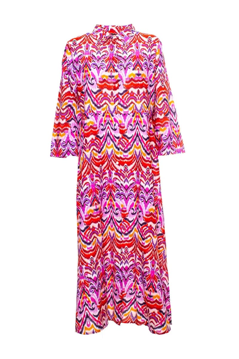 AYFEE | Abito lungo chemisier manica 3/4 Pink Chevron in Casual You Store - Messina, commercioVirtuoso.it