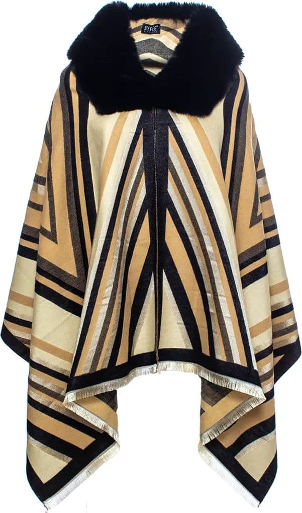 AYFEE | Mantella con collo in pelliccia chevron jacquard in Poncho e mantelle fatti a maglia You Store - Messina, commercioVirtuoso.it