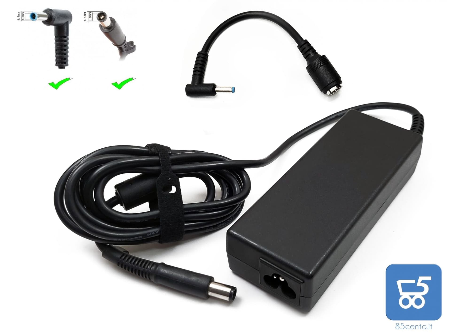 Alimentatore Originale Caricabatterie HP 90W 19V 4.74A Spinotto 7.4mm x 5.0mm + Adattatore a Spinotto Azzurro 4.5mm x 3mm - EX DEMO in Caricabatterie da muro 85cento.it - Potenza, commercioVirtuoso.it