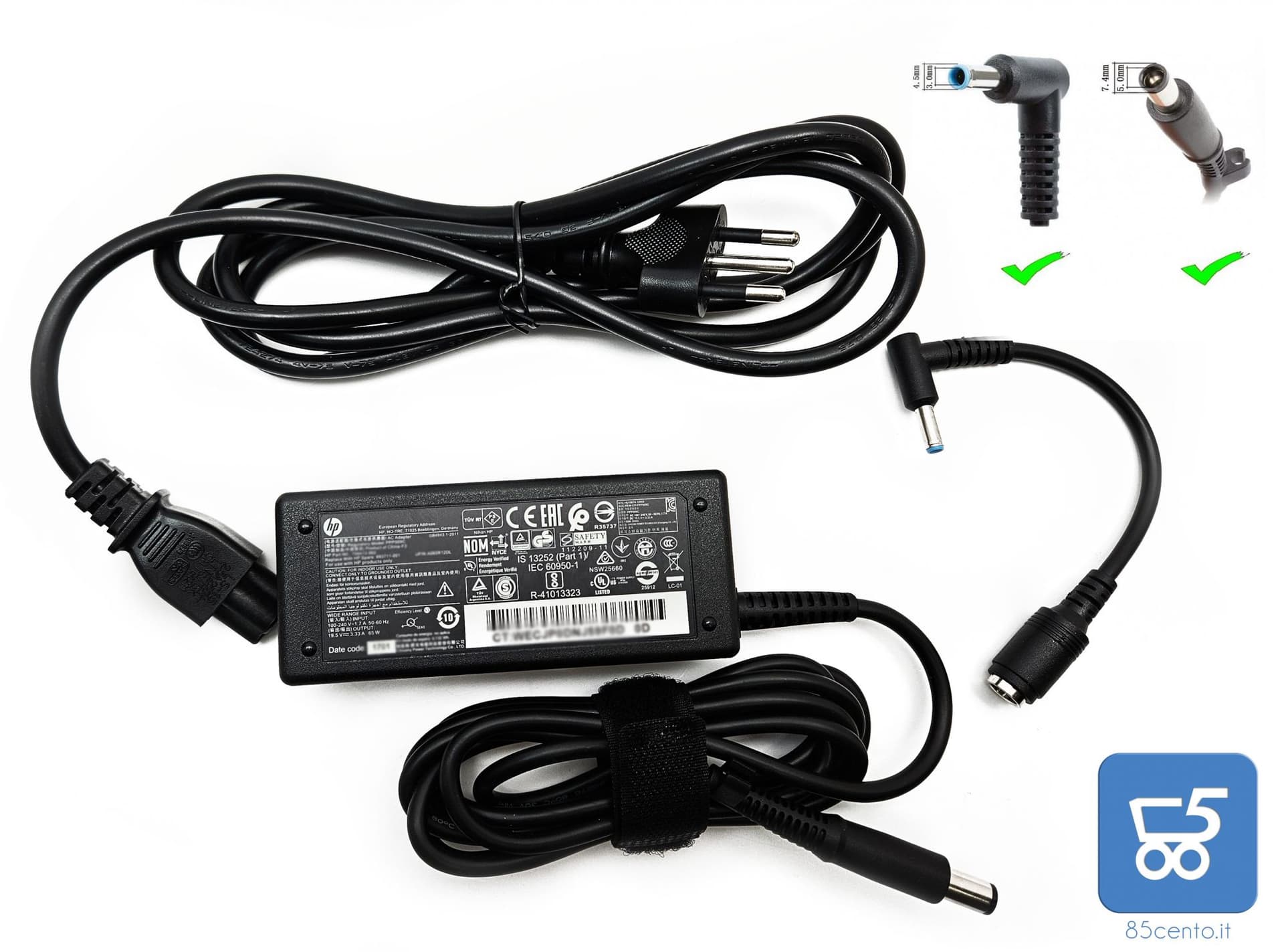 Alimentatore Originale HP per Notebook Laptop Tiny 65W 19,5 V 3,33A con cavo di alimentazione Italiano + Adattatore da 7,4x5mm a 4,5x3mm - EX DEMO in 85cento.it - Potenza, commercioVirtuoso.it