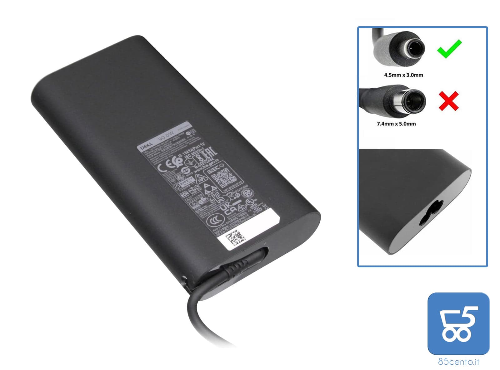 Alimentatore originale DELL 90W 19,5V 4,62A per Laptop Connettore Tondo 4,5x3,0mm in 85cento.it - Potenza, commercioVirtuoso.it