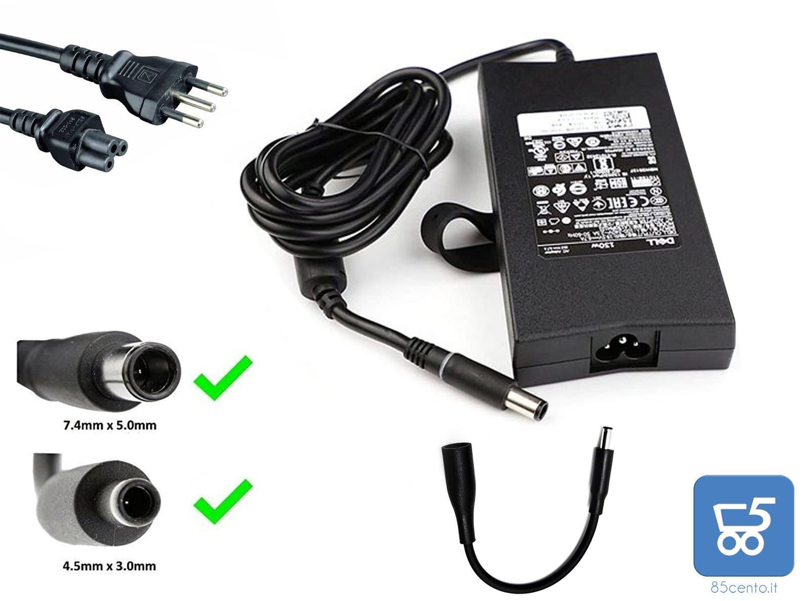 Alimentatore originale Dell 19,5V 130W 6,7A connettore tondo grande 7.4x5.0mm più adattatore a spinotto piccolo 4.5x3.0 con cavo di alimentazione - Ricondizionato in 85cento.it - Potenza, commercioVirtuoso.it