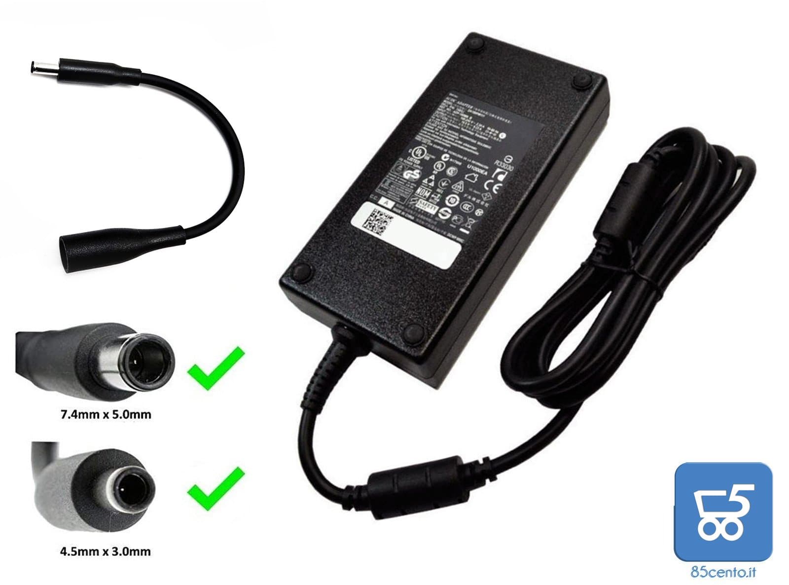 Alimentatore originale Dell 19,5V 180W 9,23A connettore tondo grande 7.4x5.0mm più adattatore a spinotto piccolo 4.5x3.0 per Notebook AIO Tiny Latitude XPS Vosrto - Ricondizionato in 85cento.it - Potenza, commercioVirtuoso.it