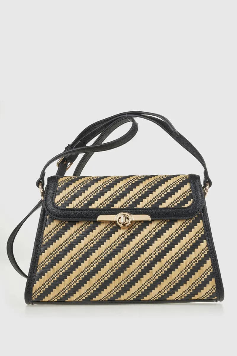 Borsa a spalla in rafia a righe intrecciate | Verde Fashion in prodotto You Store - Messina, commercioVirtuoso.it