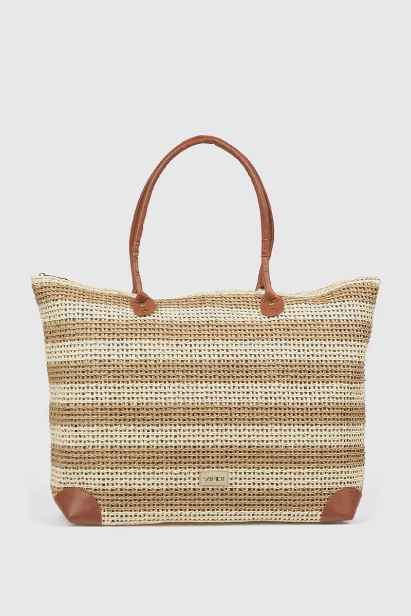 Borsa mare in paglia a righe bicolore | Verde Fashion in prodotto You Store - Messina, commercioVirtuoso.it