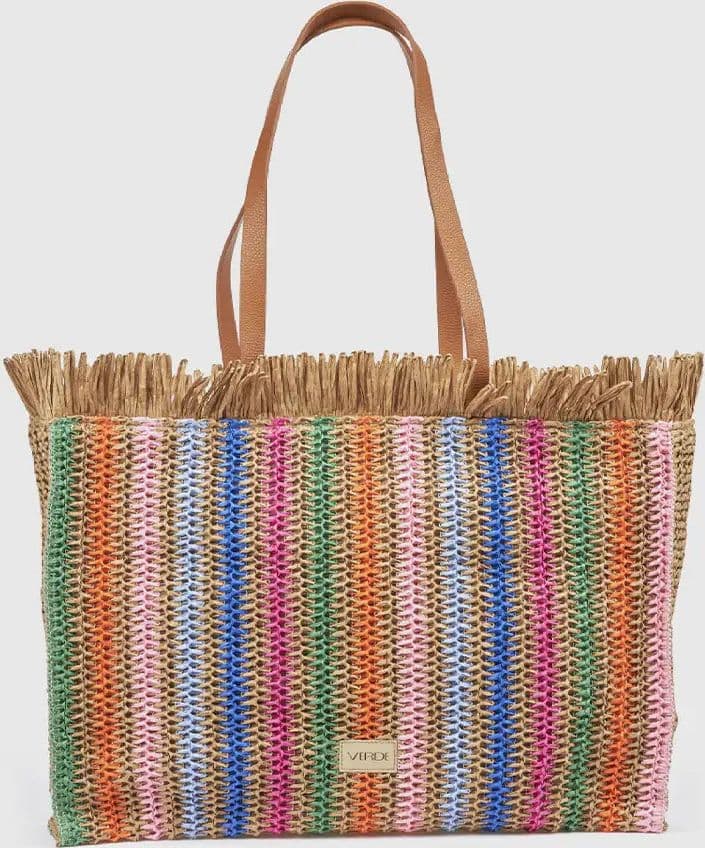 Borsa mare in paglia a righe multicolor | Verde Fashion in prodotto You Store - Messina, commercioVirtuoso.it