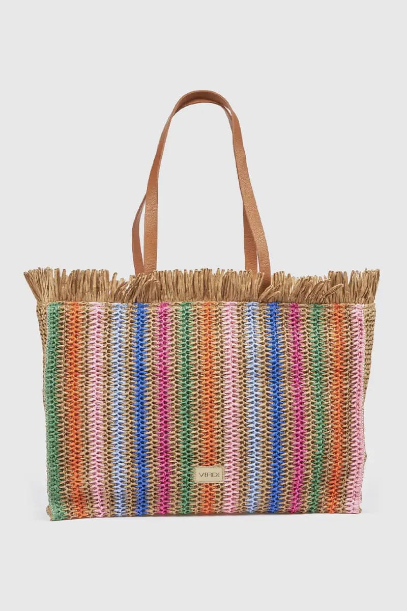 Borsa mare in paglia a righe multicolor | Verde Fashion in prodotto You Store - Messina, commercioVirtuoso.it